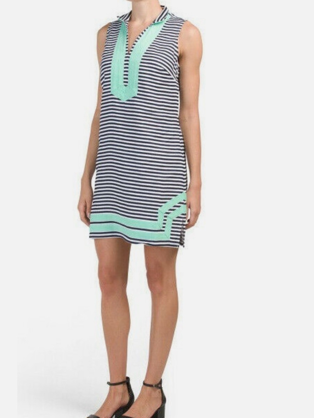 Sail to Sable Navy and Mint Striped Sleeveless Shift Dress